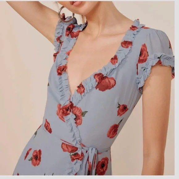 Reformation Garnet Wrap Floral Print Mini Dress Size: Large - Picture 2 of 9